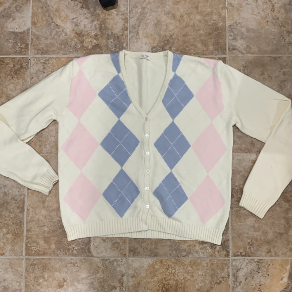 Brandy Melville John Galt Pastel Cream Argyle Cardigan